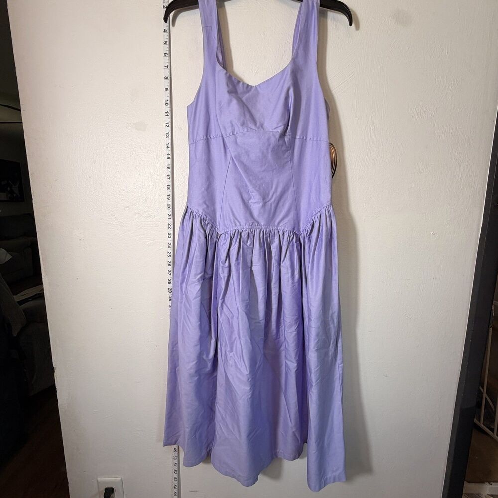 Scoop Lavender Fit & Flare Knee Dress Square Neck Bow Smocked Poplin S (4~6)